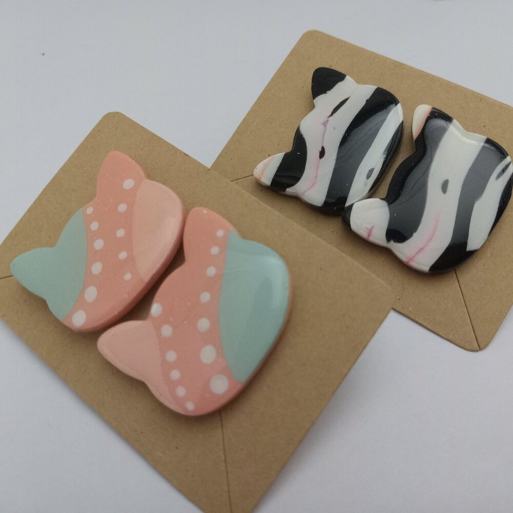 Large Stud Earrings set of 2⎟ Handmade⎟ Polymer Clay | Minimalist Earrings